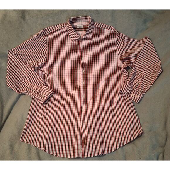 NORDSTROM RACK Long Sleeve Men 16.5 34/35 Traditional Fit Rd/Blk/Wht Gingham - Picture 1 of 13